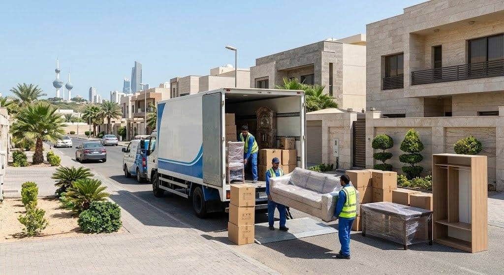 فريق عمل محترف يقوم بأعمال فك وتغليف ونقل العفش والأثاث بدقة وأمان باستخدام أحدث المعدات وسيارات النقل المجهزة ضمن خدمات نقل عفش الخالدية بمكة لضمان المحافظة على المنقولات وراحة العملاء.