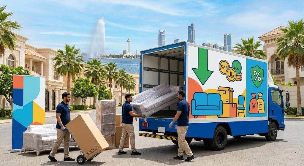 فريق عمل محترف يقوم بتغليف ونقل الأثاث بعناية فائقة ضمن خدمات شركة نقل أثاث بمكة لضمان حماية الممتلكات ووصولها بأمان تام وبدون أي خدوش.